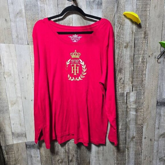 Tommy Hilfiger Vintage Y2K Red Embroidered Graphic Plus Size LS Tee - Picture 1 of 5
